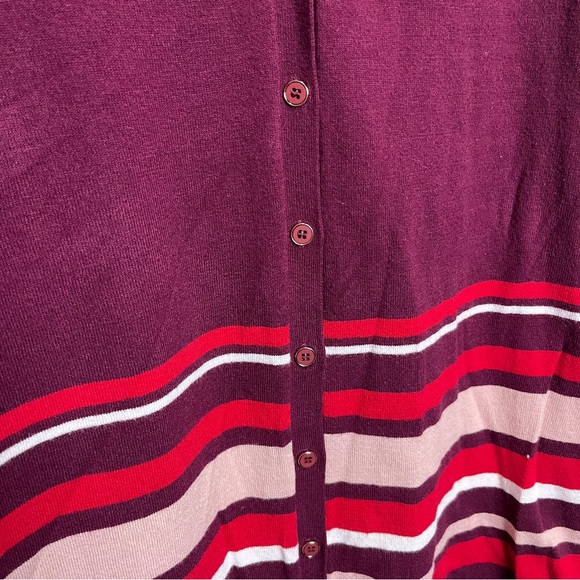 Liz Claiborne Long Cardigan Burgundy Red Pink Stripe Super Soft Size Large - Picture 2 of 6